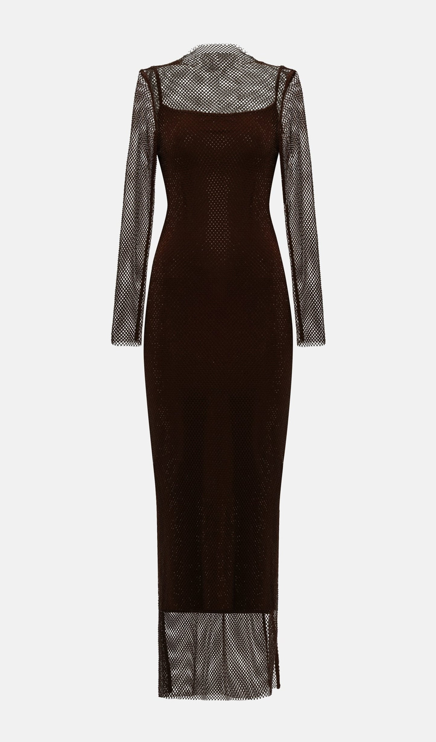 Mesh With Monochrome Lining  Maxi Dress In Coffee
