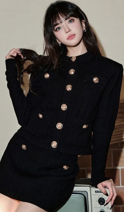 Button Embellished Knit Top-Black