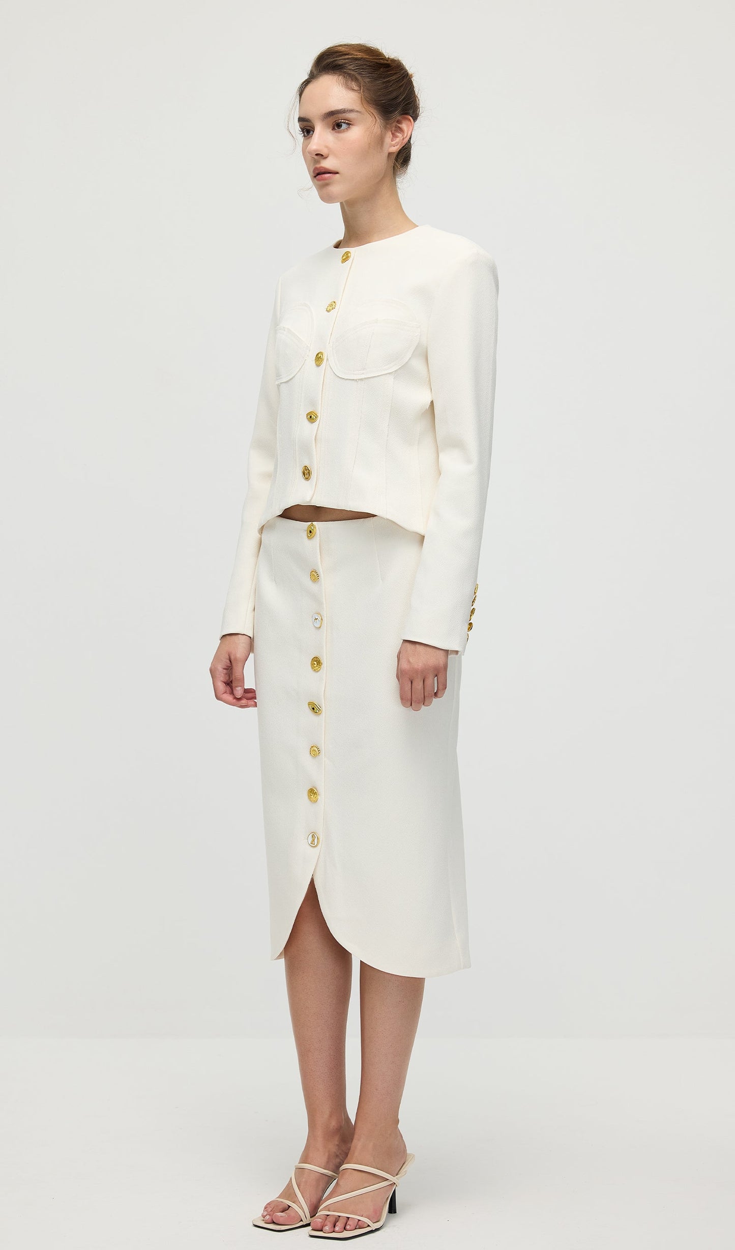 Long Sleeved Back Tie Two-Piece Set In White