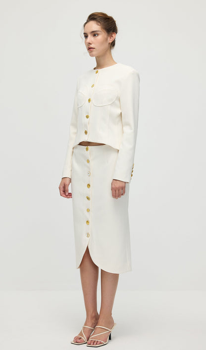 Long Sleeved Back Tie Two-Piece Set In White