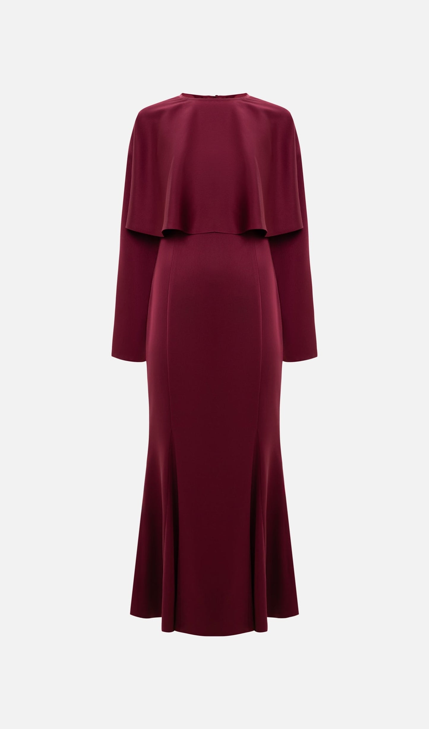 Maxi Dress With Voluminous Cape In Claret