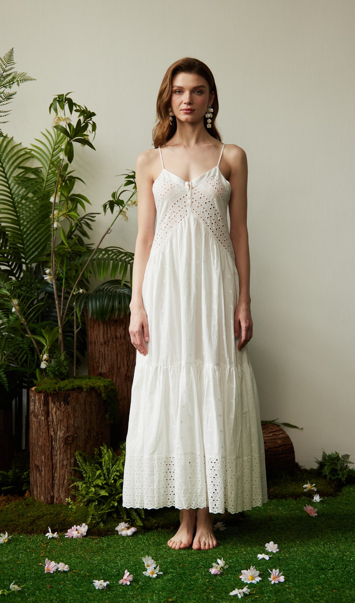 Hollow Embroidery Slip Midi Dress