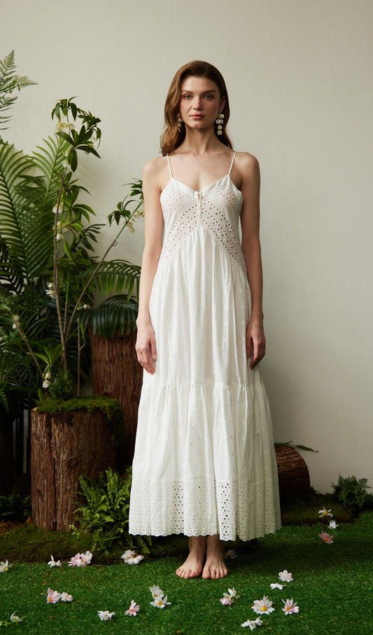 Hollow Embroidery Slip Midi Dress