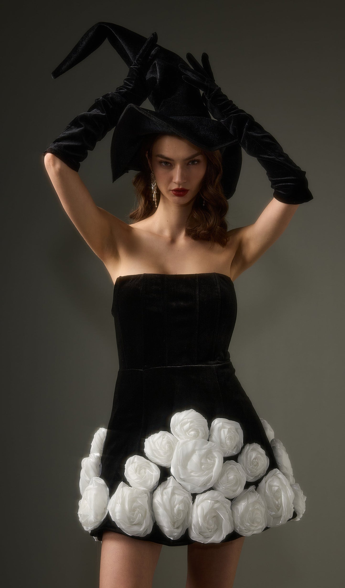 Black Off Shoulder Flower Mini Dress