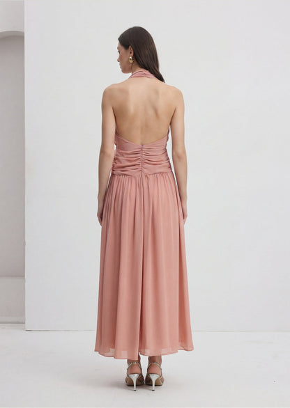 Vilisa V Neck Sleeveless Folds Midi Dress