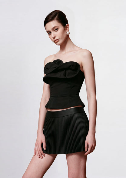 Magda Strapless Ruffled Corset Top In Black