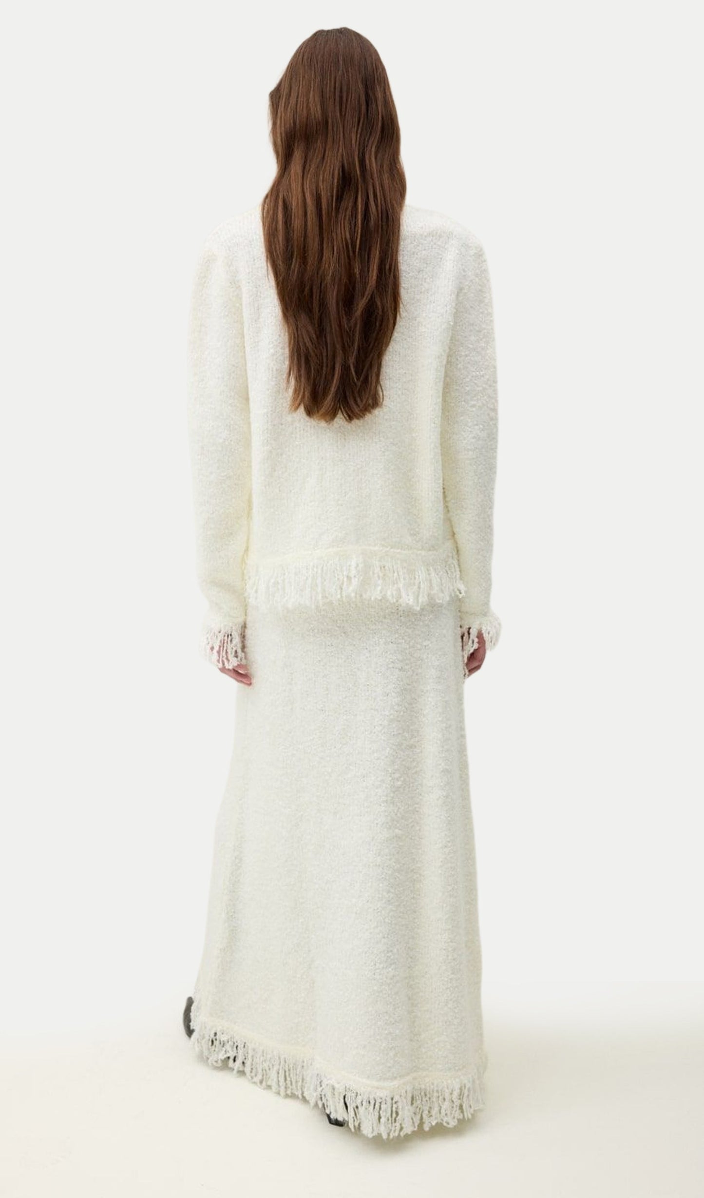 Boucle Top &  Maxi Skirt Set With Fringe