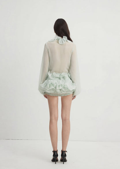 Flounced Chiffon Blouse & Skirt Two Piece Set