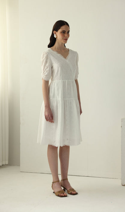 V Neck Midi Dress In White