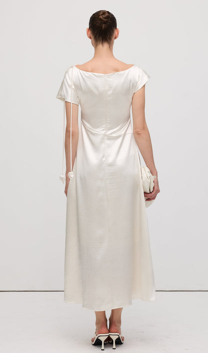 Asymmetric Short sleeve Satin Midi Dress