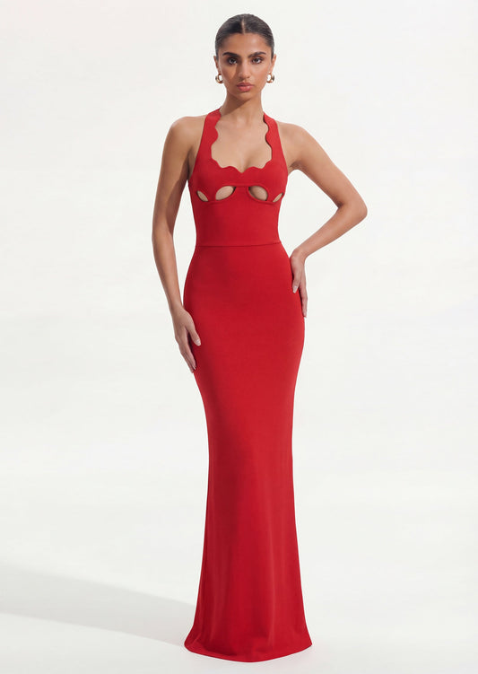 Halter Neck Hollow Out Design Bandage Maxi Dress