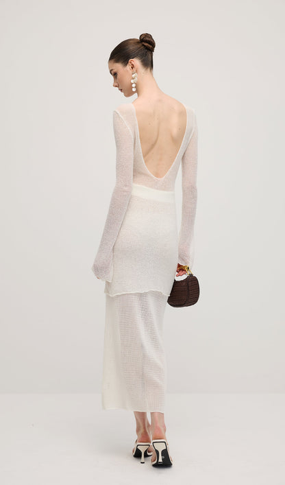 Knit Cover Up Backless Mini Dress In White