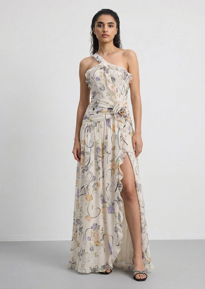 Bluma Floral Creponne One Shoulder Maxi Dress