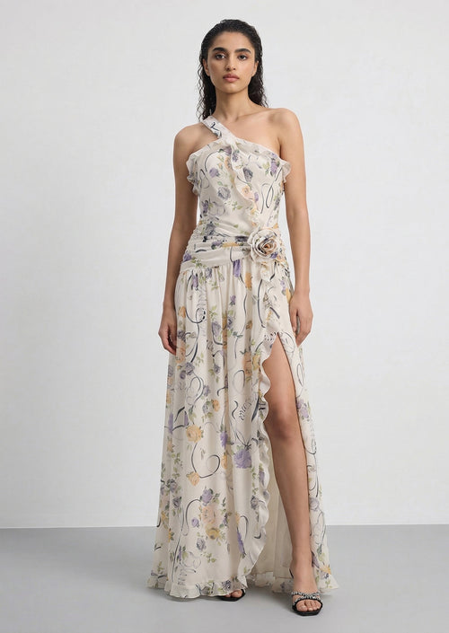 Bluma Floral Creponne One Shoulder Maxi Dress