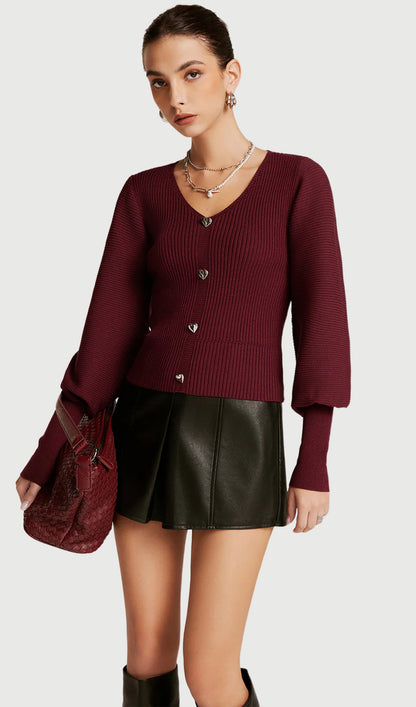 Lantern Sleeve V Neck Sweater
