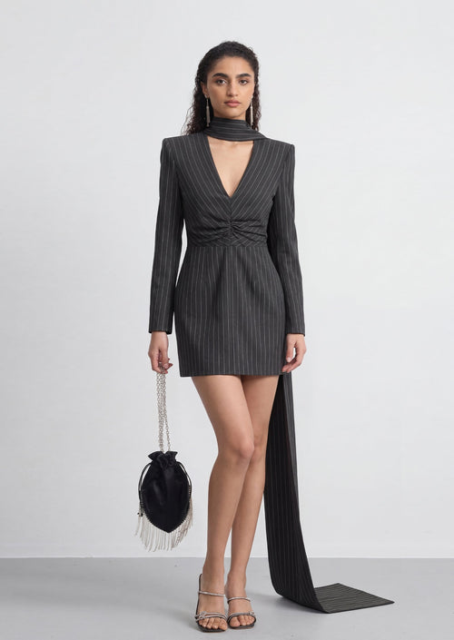 Stripe Blazer Ruffle Mini Dress