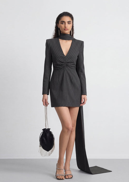 Stripe Blazer Ruffle Mini Dress