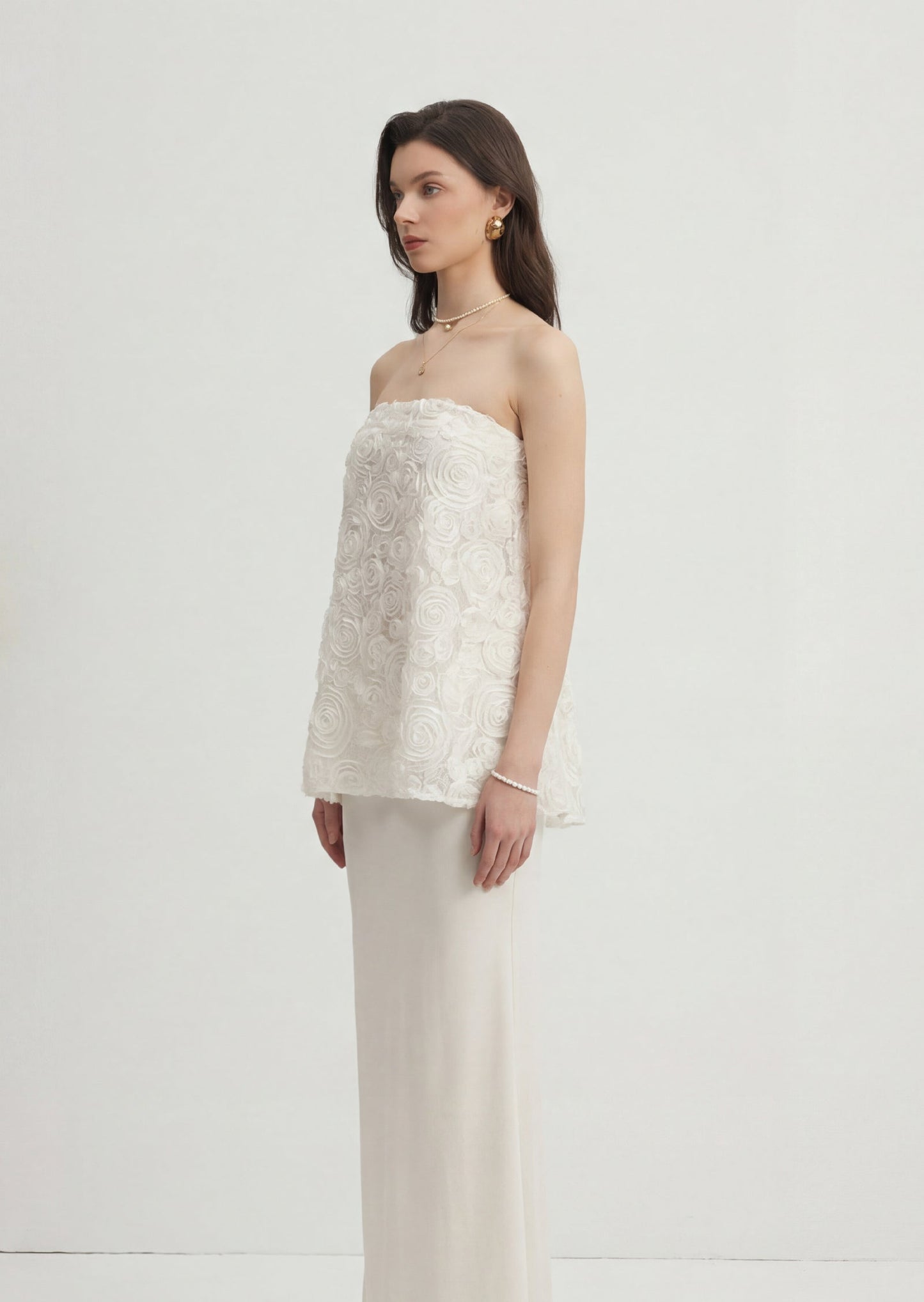 Strapless Bias Maxi Skirt With Rose Embroidery Set