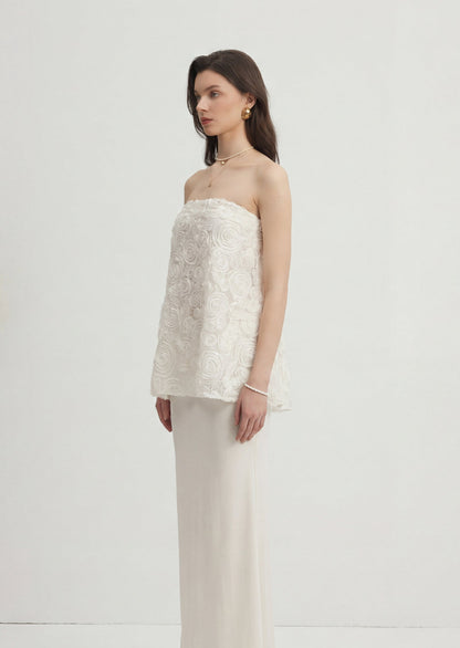 Strapless Bias Maxi Skirt With Rose Embroidery Set