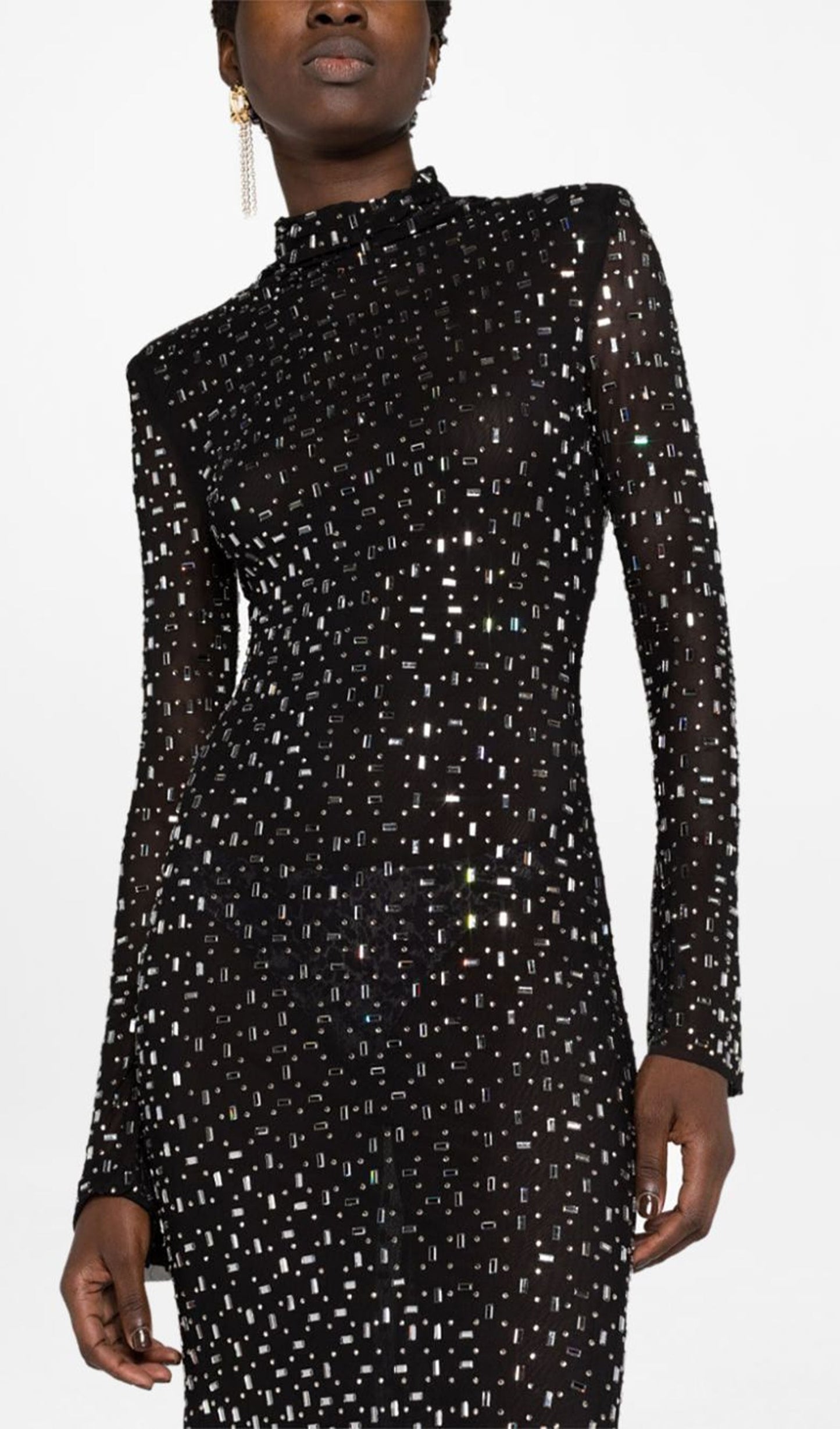 Rhinestone-Embellished Mesh Midi Dress