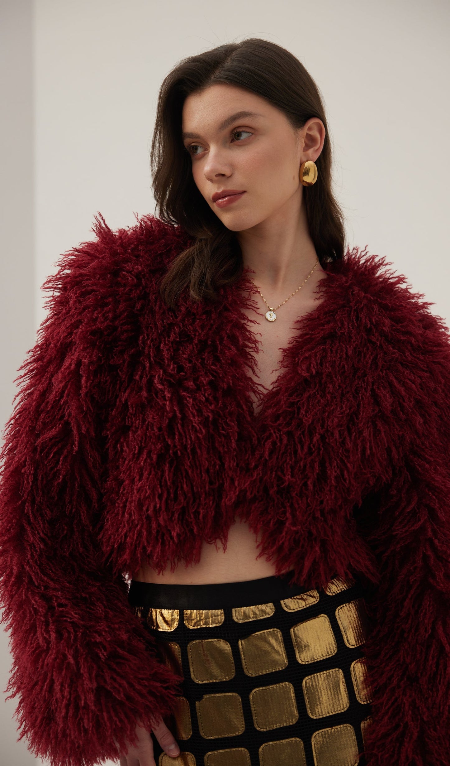 Faux Fur Jacket In Burgundy Coat