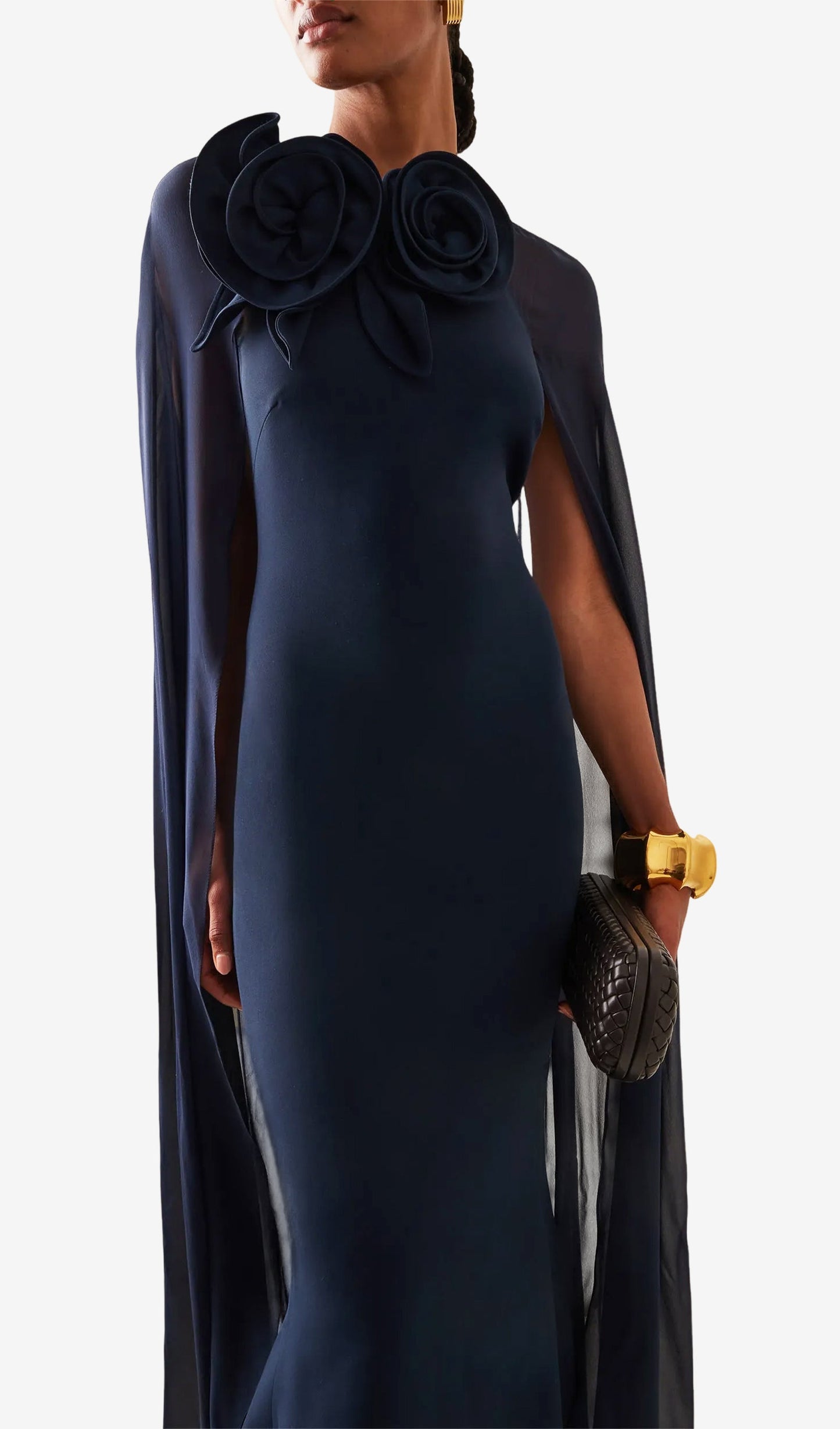 Layali Rose 3D Flower Cape Maxi Dress