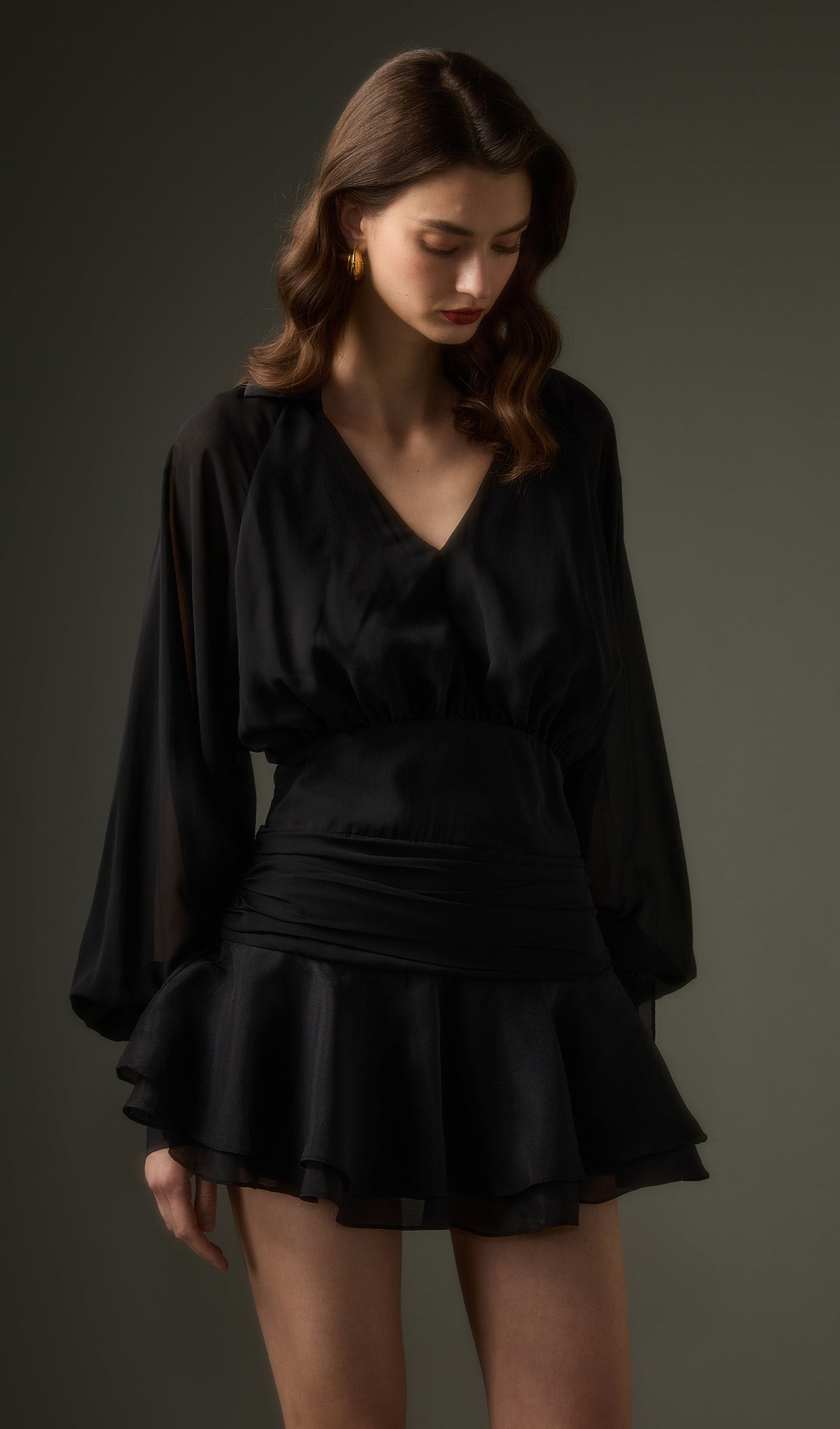Black Lantern Sleeve Mini Dress