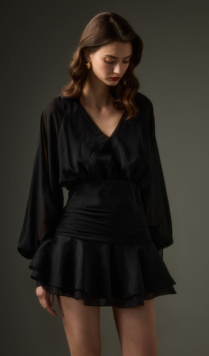 Black Lantern Sleeve Mini Dress