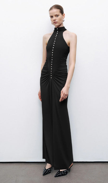 Halter Neck Drape  Maxi Dress In Black