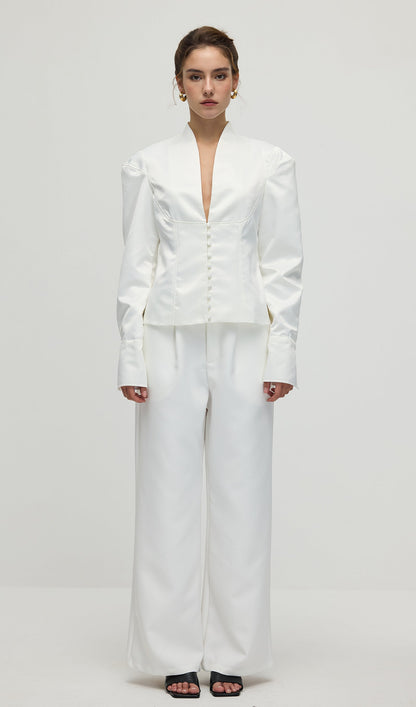 Solid Deep V Wide Shoulder Coat