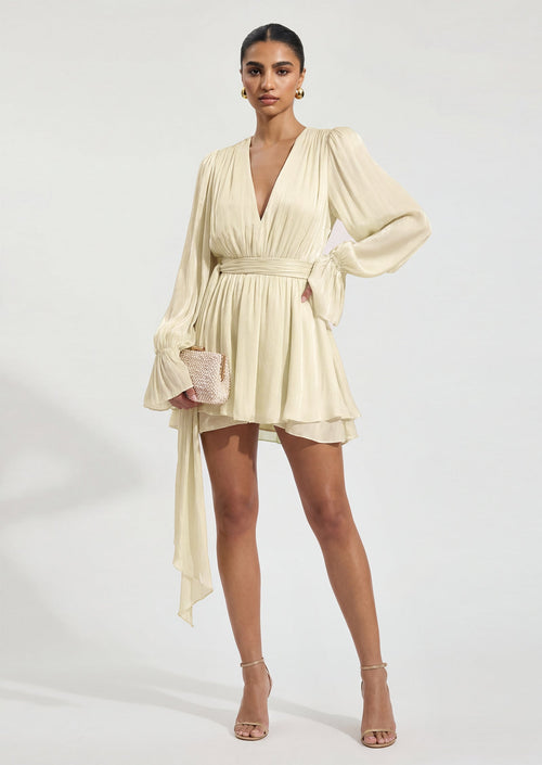 Deep V-Neck Flounce Sleeve Mini Dress