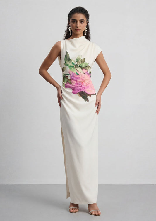 Azelie Asymmetrical Maxi Dress In White
