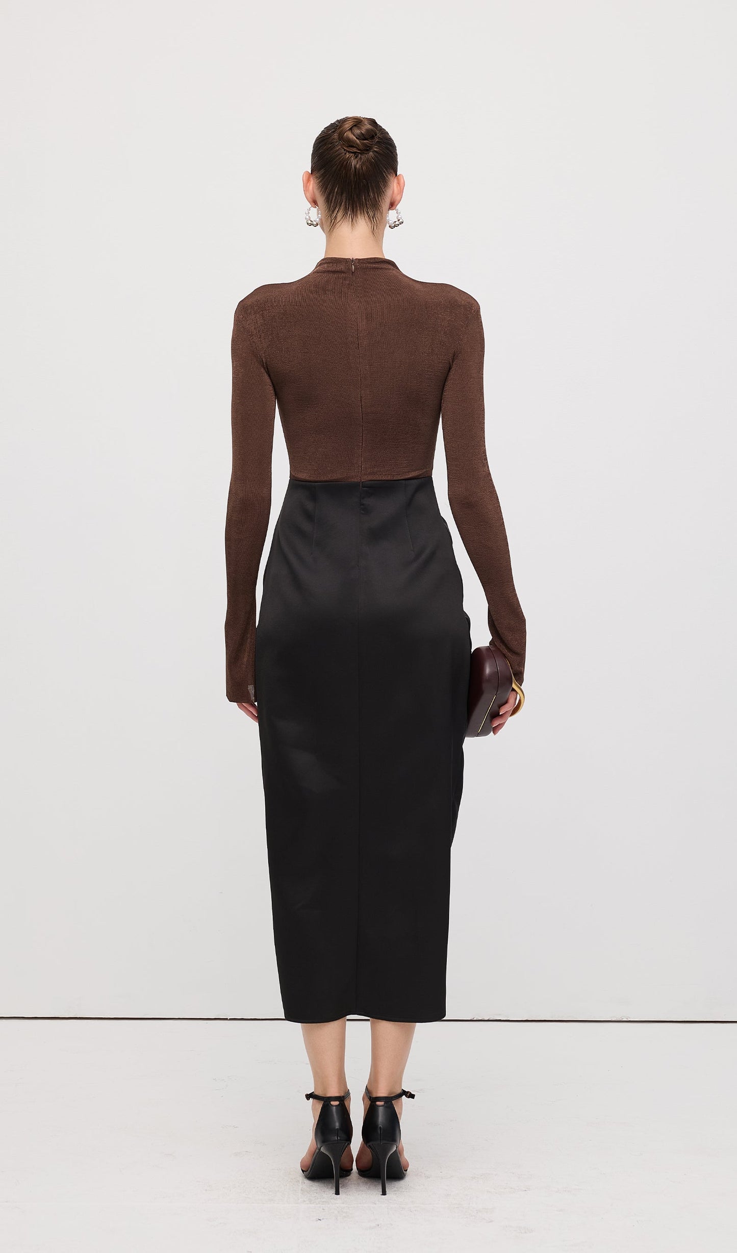 Asymmetrical Pleat Maxi Dress Brown