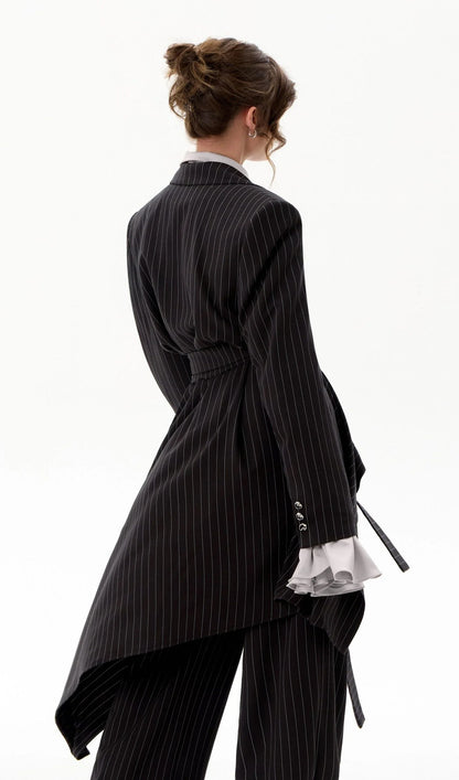 Stripe Long-Sleeved Suit Jacket & Pants Set