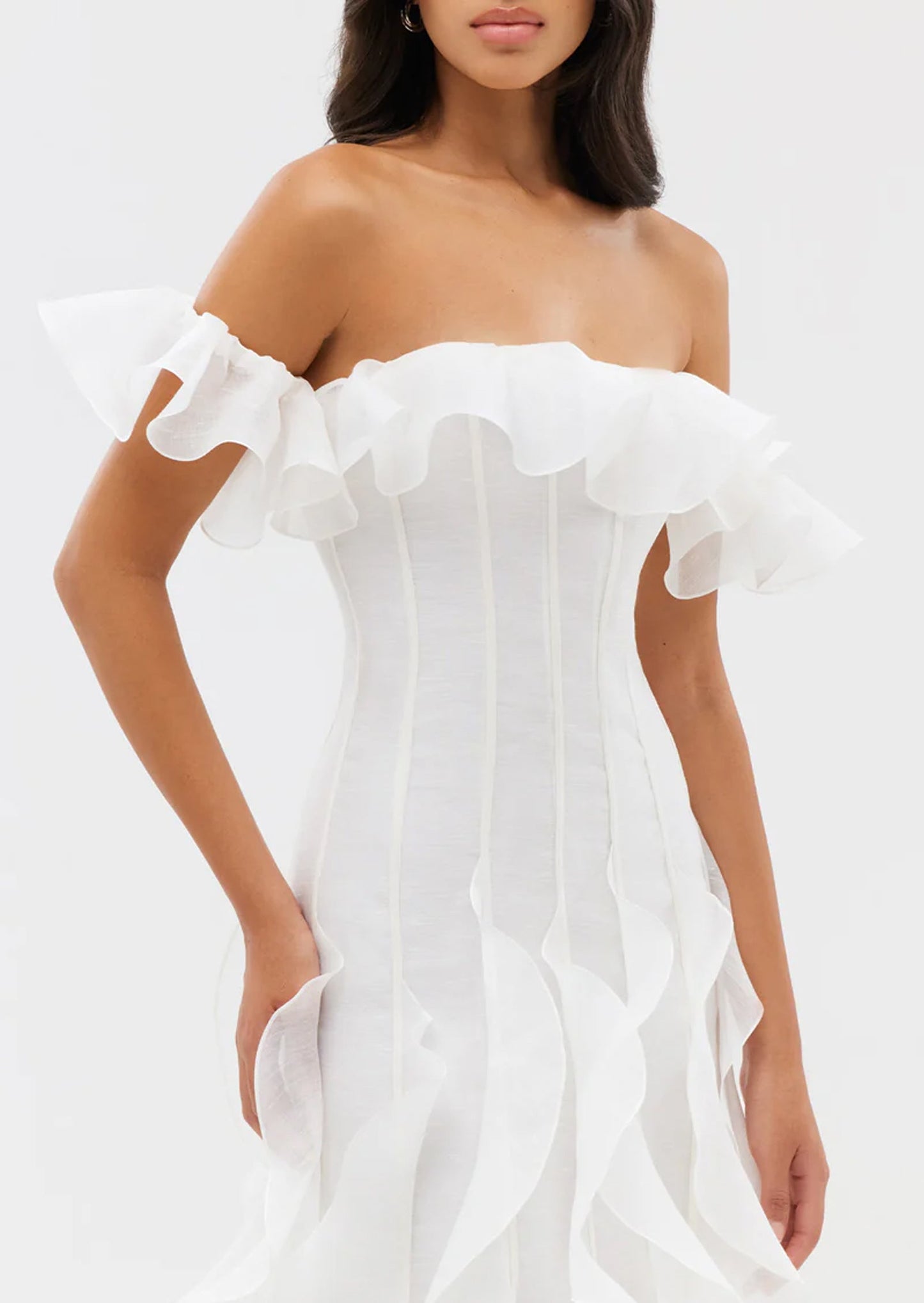 Off Shoulder Ruffled Layered Maxi Dress