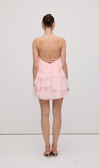 Halter Layered Mini Dress Pink