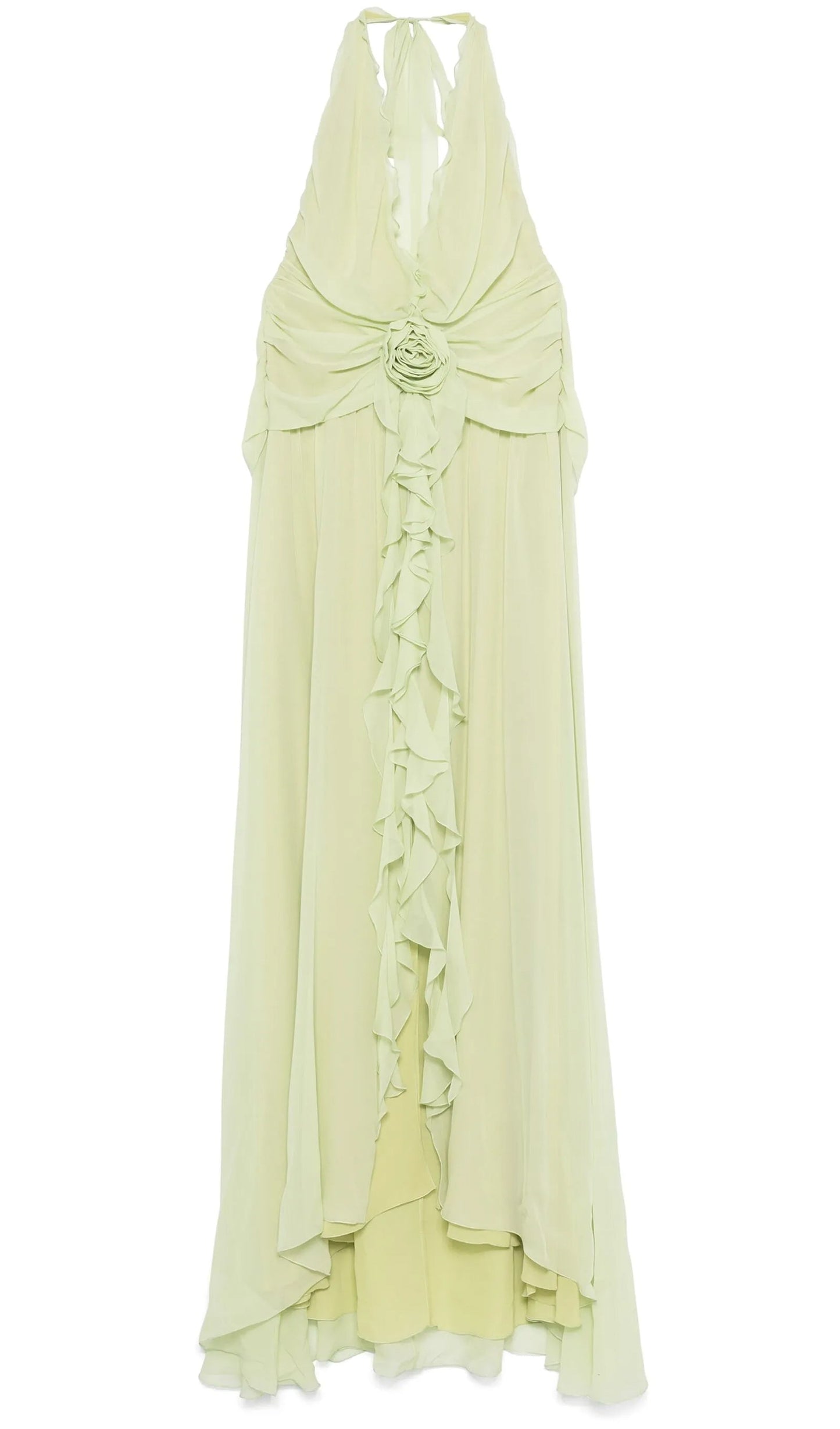 Halter Ruffles Rose Decoration Maxi Dress
