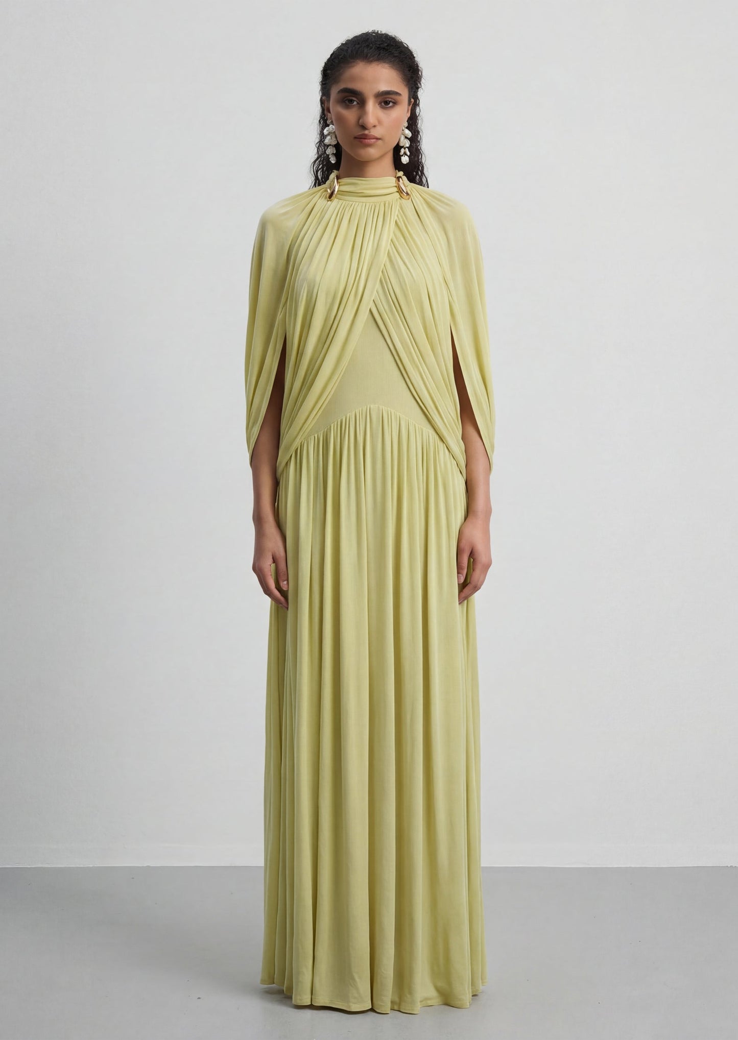 Cape Design Mesh Maxi Dress In Green