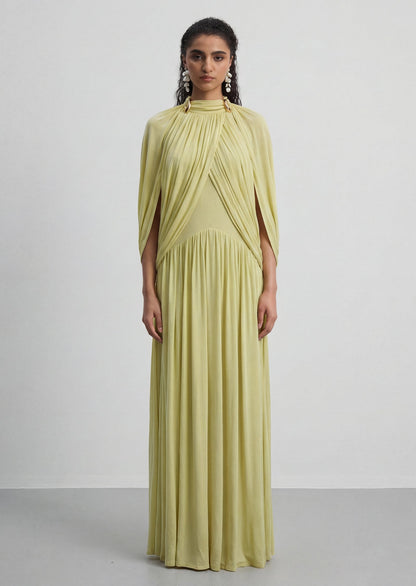 Cape Design Mesh Maxi Dress In Green
