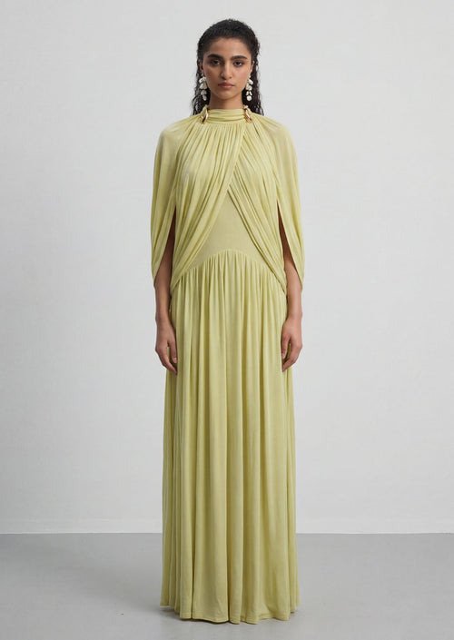 Cape Design Mesh Maxi Dress In Green