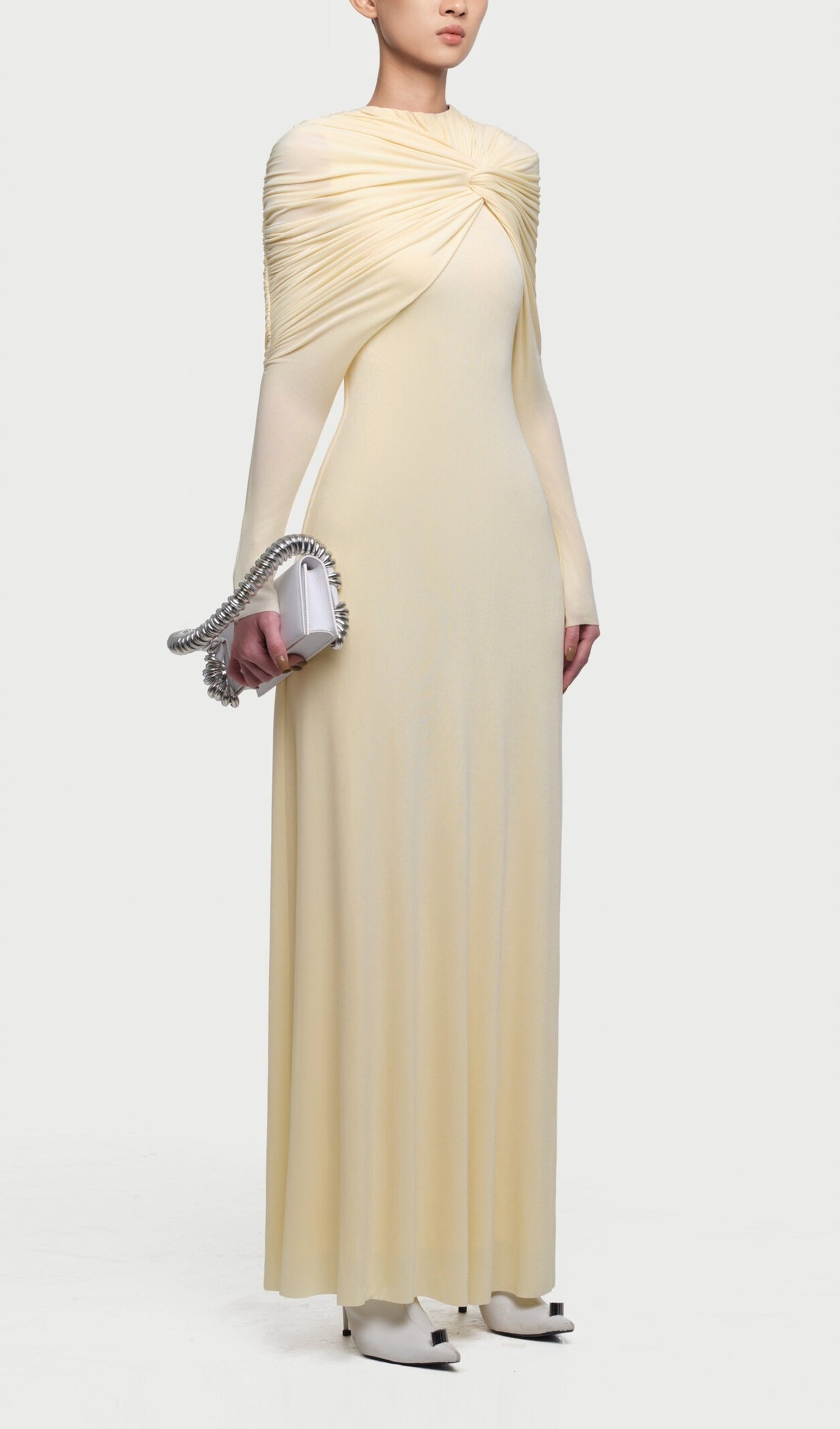 Asymmetrical Form Fitting Maxi Dress In Yellow