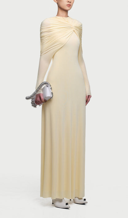 Asymmetrical Form Fitting Maxi Dress In Yellow