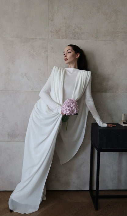 Shawl Ribbon Knotted Maxi Dress In White