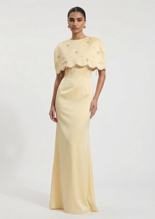 Cape Crêpe Maxi Dress In Yellow
