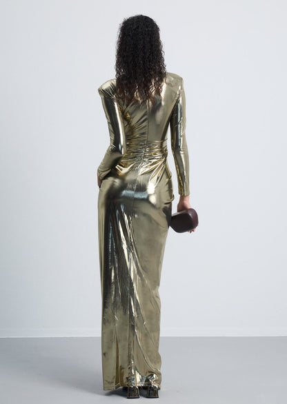 Metallic Slit Maxi Dress