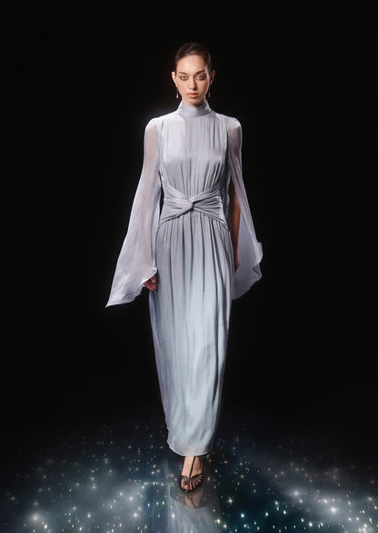 Metallic Fabric Maxi Dress With Light Sleeves