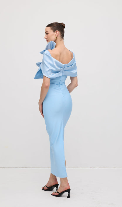 Shawl Strapless Collar Satin Maxi Dress