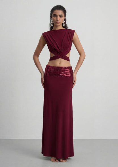 Lune Open Back Top & Sequin Skirt Set