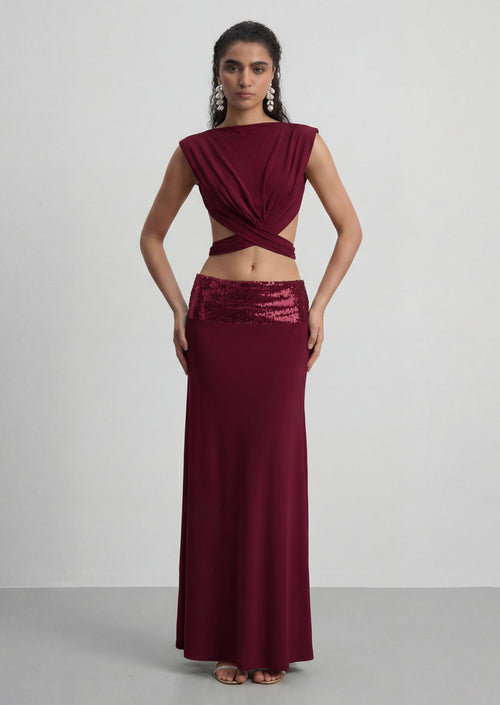 Lune Open Back Top & Sequin Skirt Set