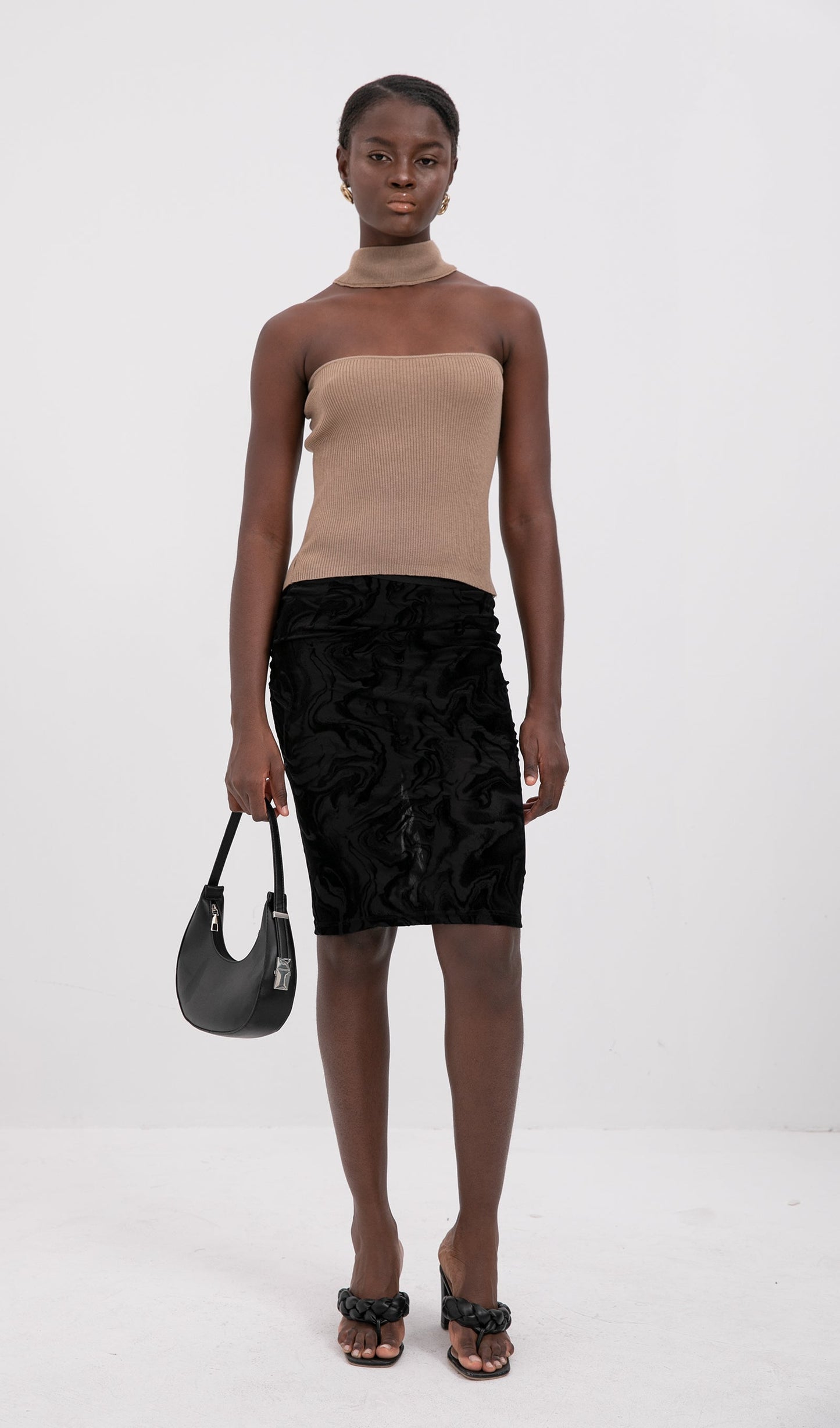 Trendy Wool Halter Top-Coffee